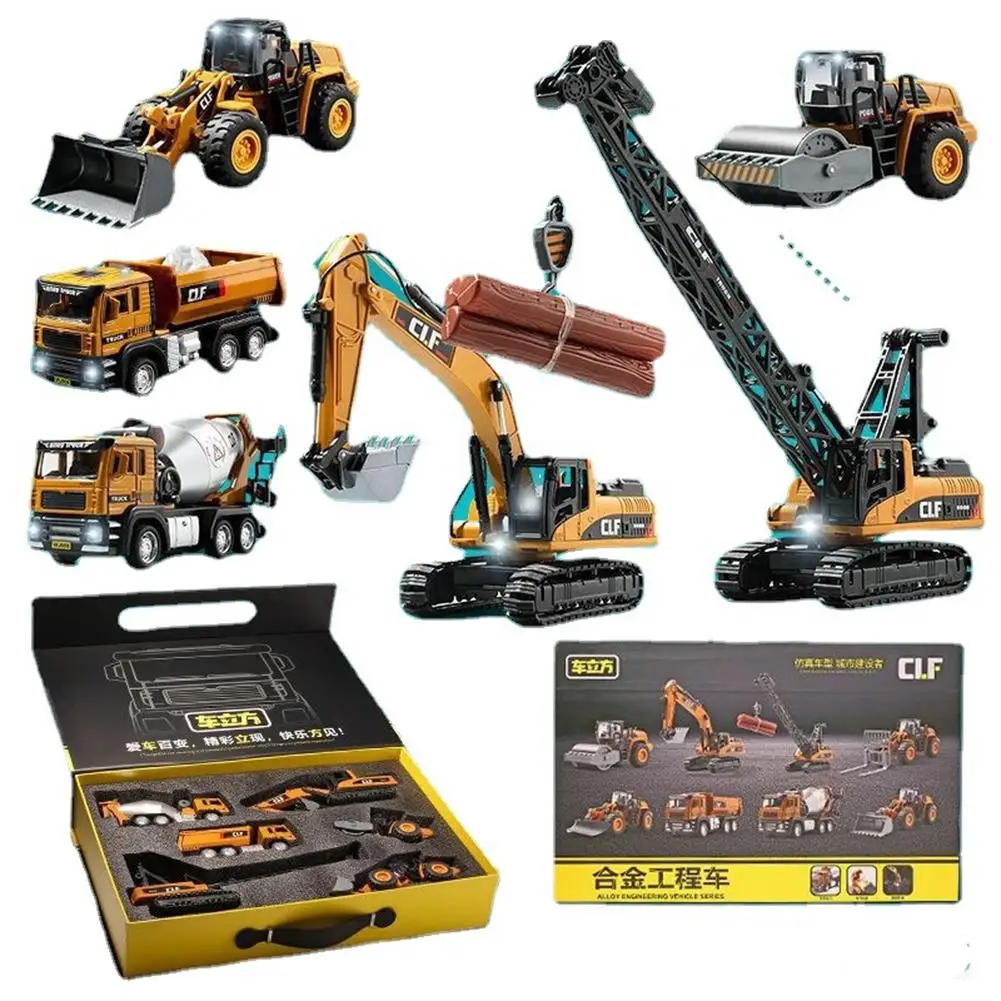 1:50/1:40 Kids Alloy Engineering Car Model With Sound Light Excavator Bulldozer Forklift Toys For Boys Gifts