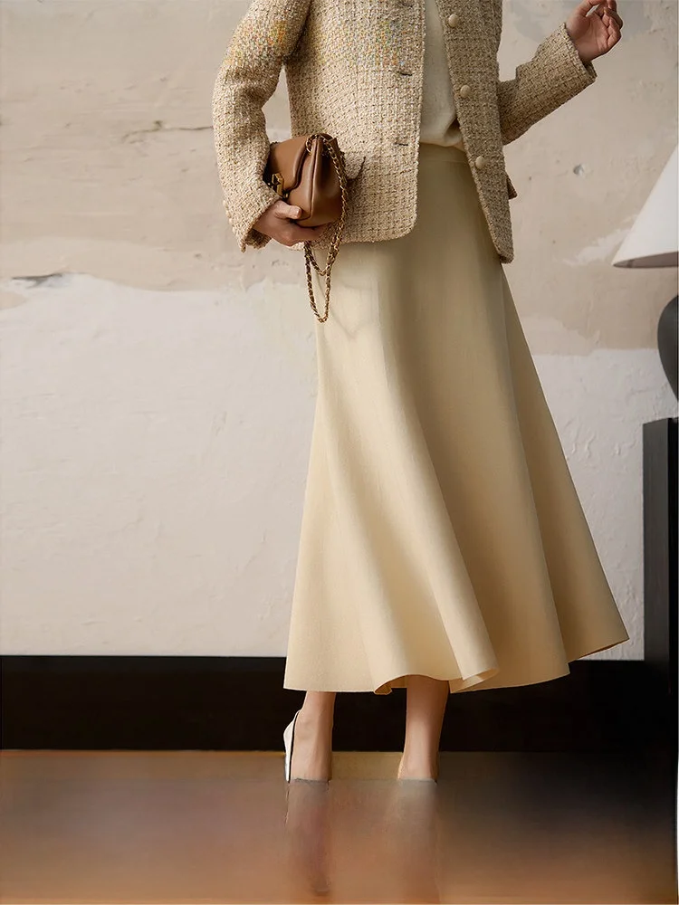 

Женская юбка-миди Xhange: простая, стильная, мягкая, А-силуэт, для города, дышащая, из вискозного трикотажа, фасон «зонтик»