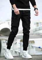 Tight leg sweatpants for men  black warm casual cotton pants  autumn and winter sports pants with thick fleece  men's loose fit