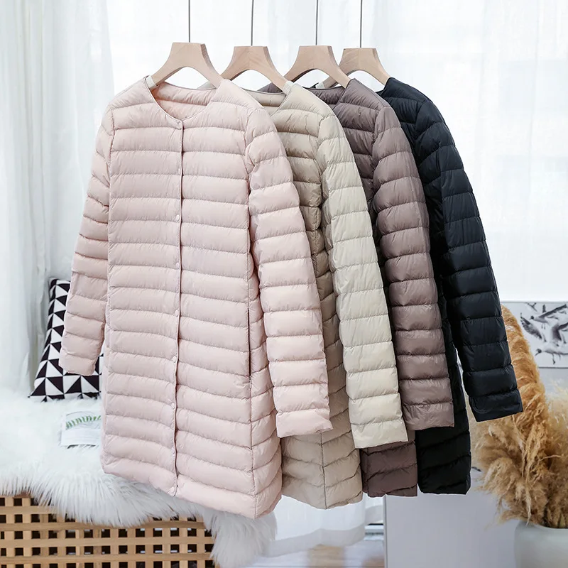 Autumn Winter Women Down Jacket Parkas Warm Ultra Light Thin White Duck Down Coat Female Single-breasted Long Puffer Outwears