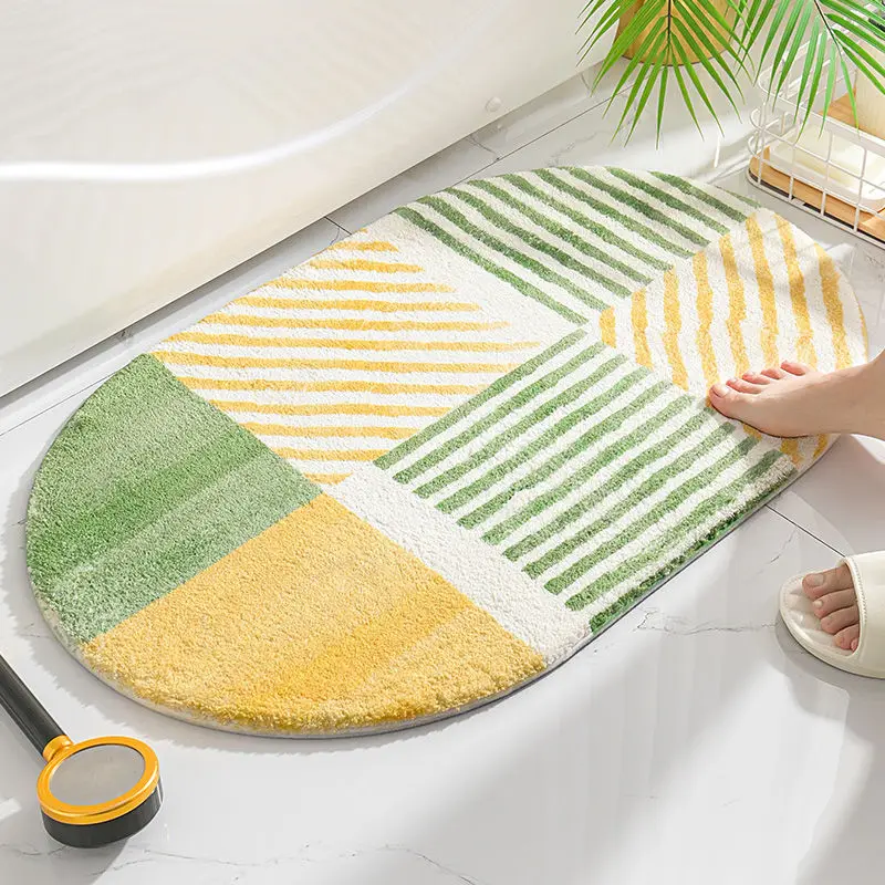 Striped Bathroom Mats Rectangular Water Absorbent Floor Carpet Non-slip Shower Mat Toilet Door Entrance Mat Bath Decoration