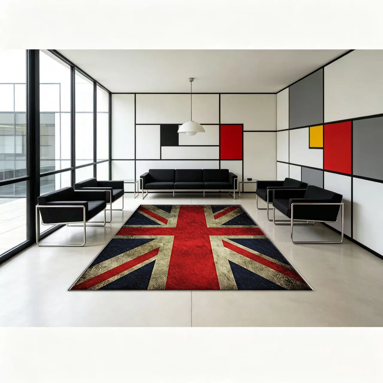 Vintage British Flag Carpet Retro Distressed British Flag Carpet for Home Living Room Floor