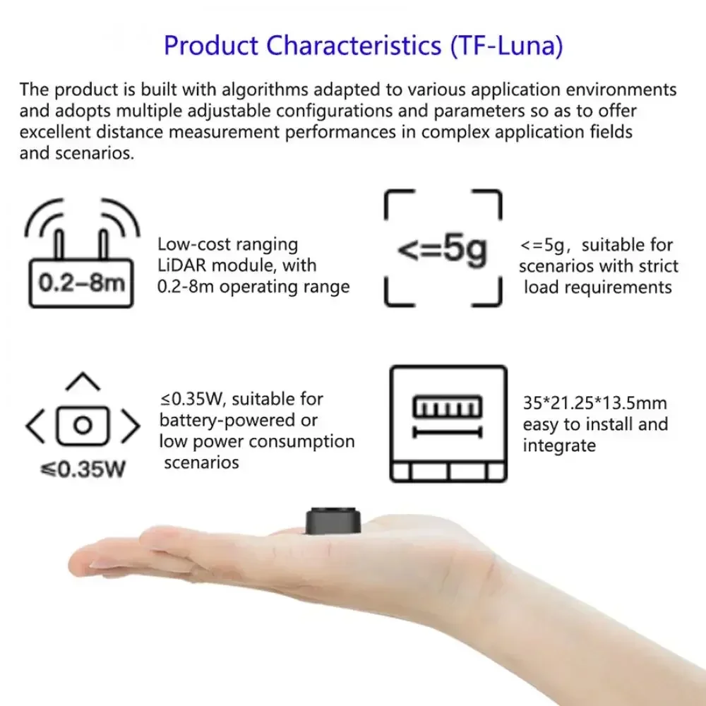 TF-Luna Lidar Ranging Sensor Module Range Finder Sensor Single-Point Micro Ranging Module for Arduino Pixhawk 5V UART IIC DIY