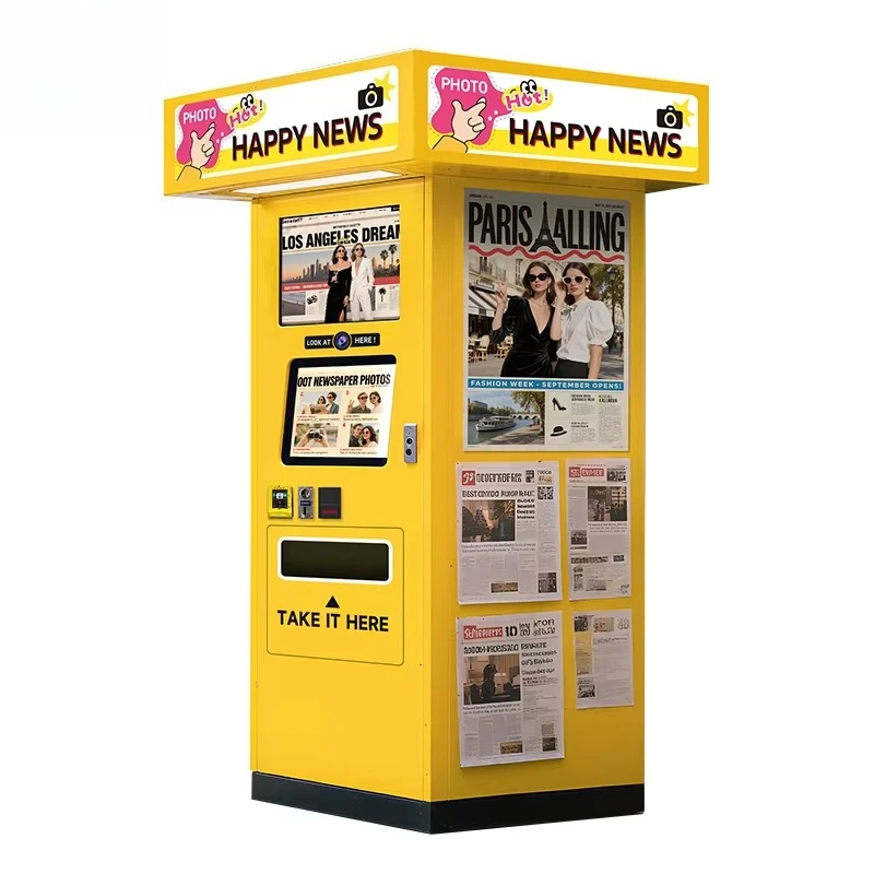 Customized Modern Photo Booth Vending Machine 4 in 1 Self Service with Newspaper Print for Mall and Wedding