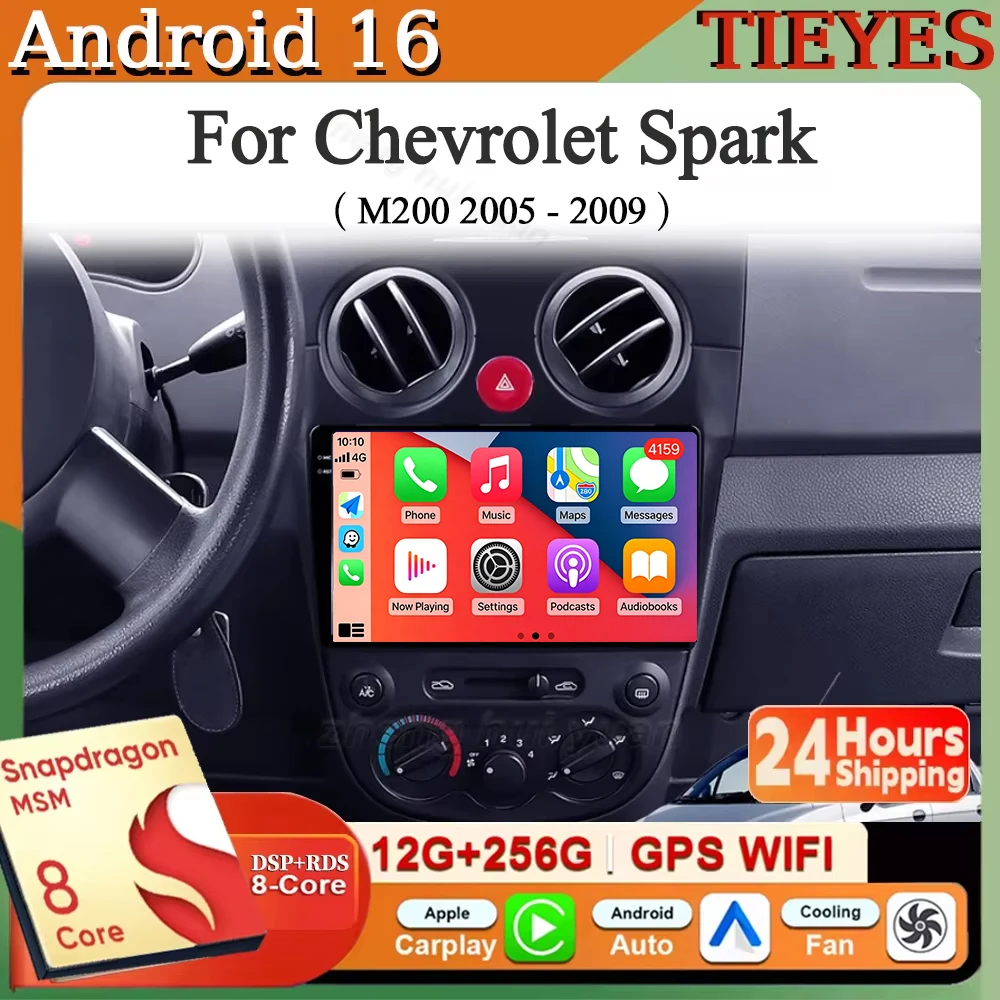 Android 16 Carplay&Auto Car Radio Navigation Multimedia Stereo Player QLED GPS For Chevrolet Spark M200 2005 - 2009