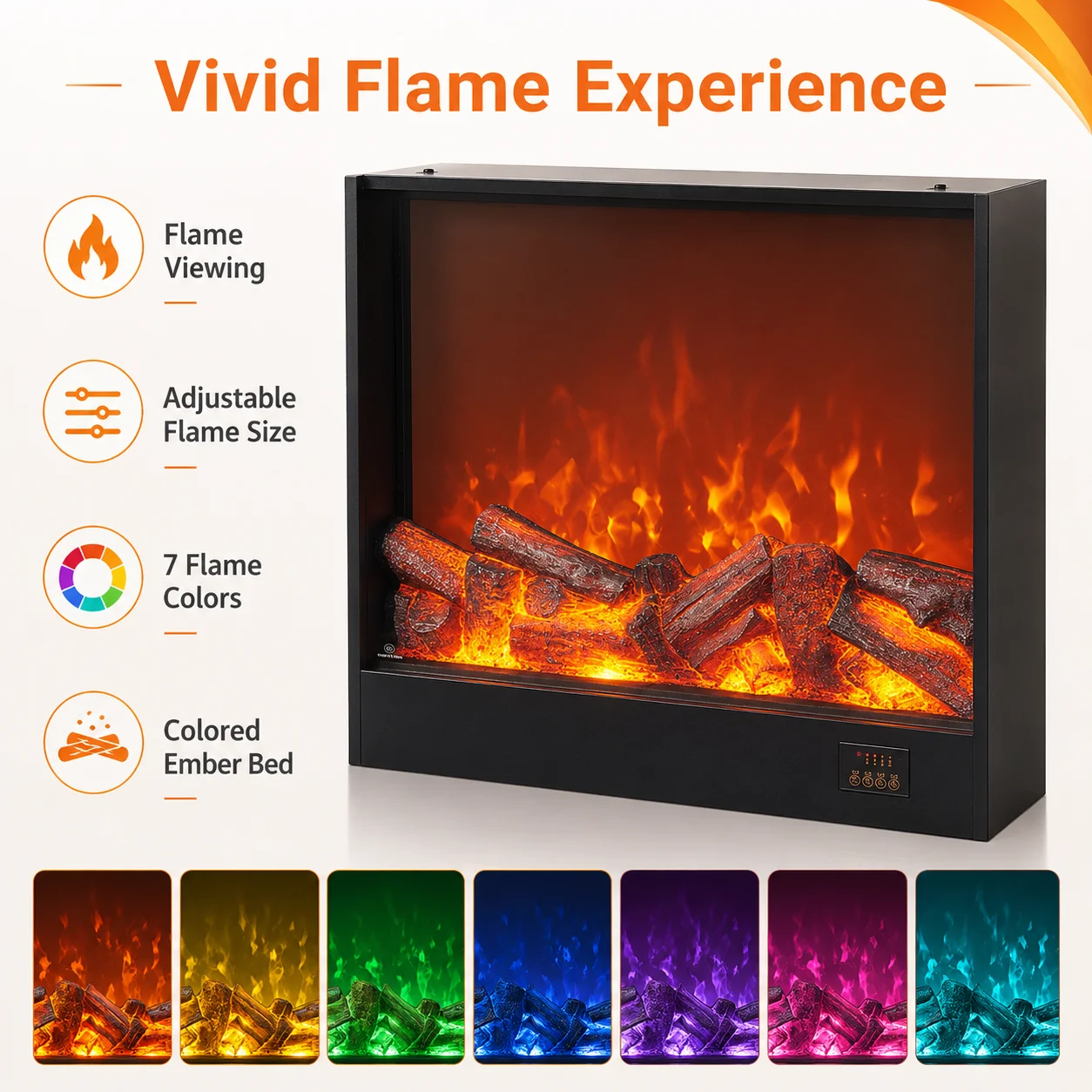 LCD Fireplace Electric Wall Heater LED Flame Metal Construction Remote App Control Timer For Household Hotel Indoor Heater