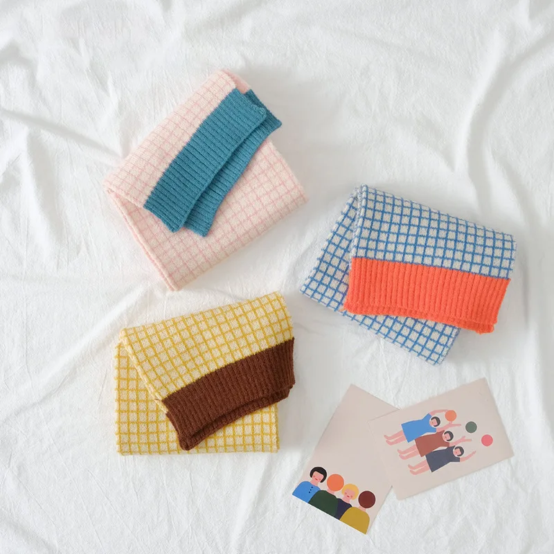 1-12Y nueva bufanda de invierno para niños bufandas de princesa tejidas moda cálida bebés y niñas a cuadros Otoño e Invierno