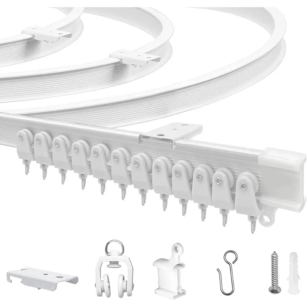 Système de rail de rideau en alliage et plastique 3M pour baies vitrées – Montage au plafond ou au mur, rail pliable et façonnable avec clips à crochet, idéal pour fenêtres courbes, zonage de pièce et installation flexible adaptée aux locataires