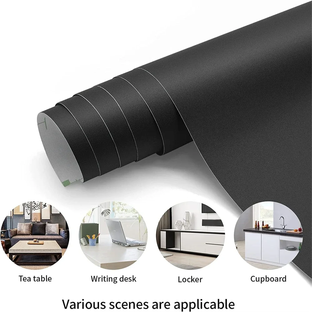 

80/90 Width Self-adhesive Film Black Matt Thickened Sticker Furniture Kitchen for Cupboards Tables Wall DIY Renovation Wallpaper