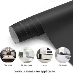 80/90 Width Self-adhesive Film Black Matt Thickened Sticker Furniture Kitchen for Cupboards Tables Wall DIY Renovation Wallpaper