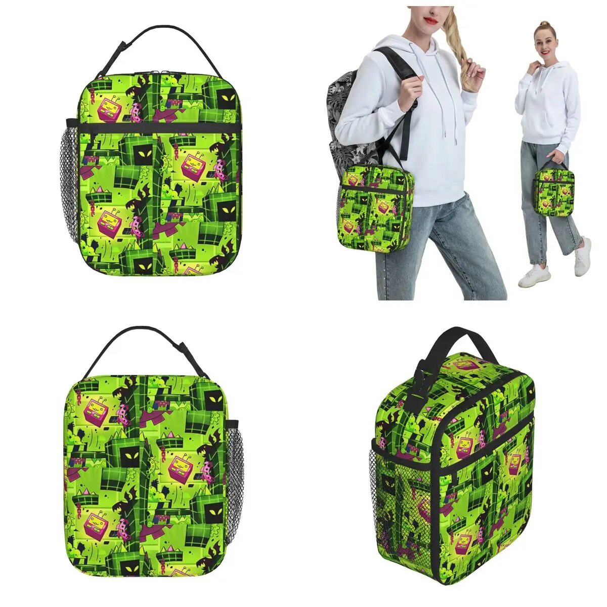 Geometry Dash Cube Insulated Lunch Bags Cooler Bag Meal Container Video Game Lover Portable Tote Lunch Box Food Bag Office