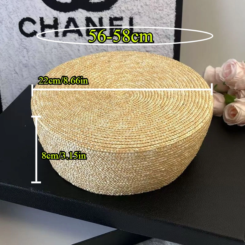 2025 جديد الصيف المنسوجة يدويا 100% القش قبعة المرأة الطبيعية قبعة الشمس دائرة مقعر قبعة القش الكنيسة ديربي قبعة للشاطئ