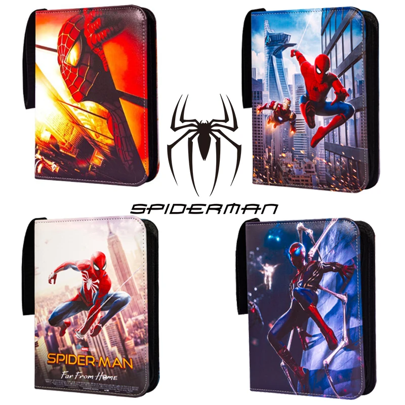 900pcs Marvel Heroes Spider Man Card Album Book Folder 9 Card Slots Collections Zipper Double Pocket Zipper Card Binder Holder