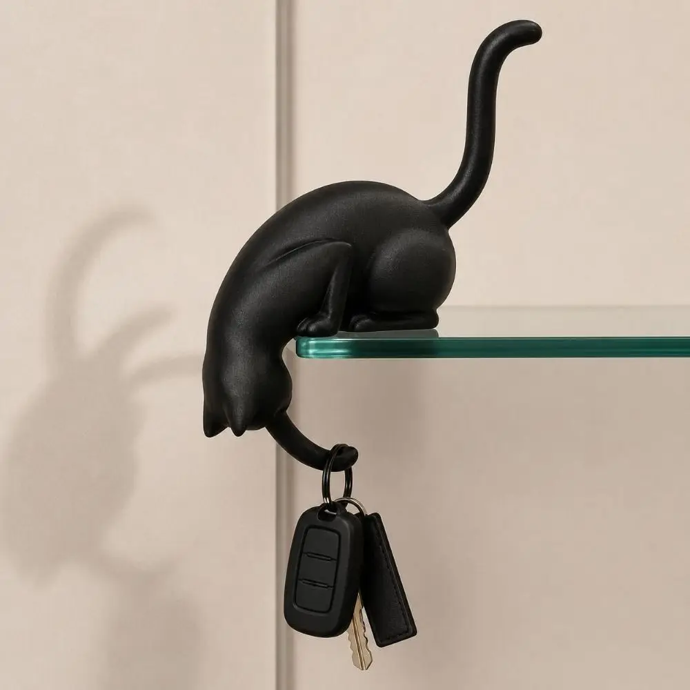 3D Printed Cat-Shaped Wall Hook Inverted Hanging Cute Bookshelf Lantern with Lantern Funny Cat Decorative Hook Home Office Decor