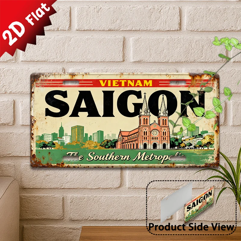 2D Flach, 1 Stück, SAIGON Metallschild, Outdoor-Wandkunst (11,8" * 5,9"), Retro-Metallschild, Urban Culture Dekor, für Männerhöhle-Dekoration, Büro