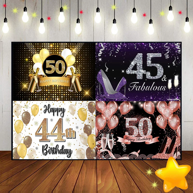 Happy 42/43/44/45/50th Birthday Woman Background Backdrop for Photography Young Photo Lantern Backdrops King Decoration Princess