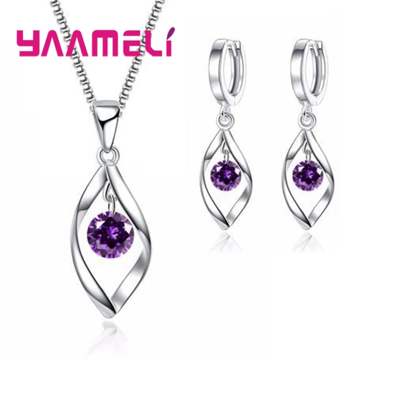 CZ Necklace Earring Bridal Jewelry Sets Wholesale S925 Sterling Silver Color Shining Cubic Zircon Water Drop Wedding Engagement