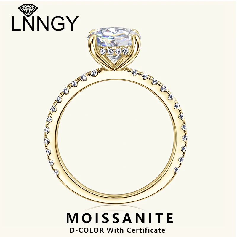 

Lnngy сверкающее круглое кольцо с муассанитом 8 мм 2 карата с сертификатом для женщин, стерлинговое серебро 925 пробы, обручальные кольца с ореолом, ювелирное изделие, подарок