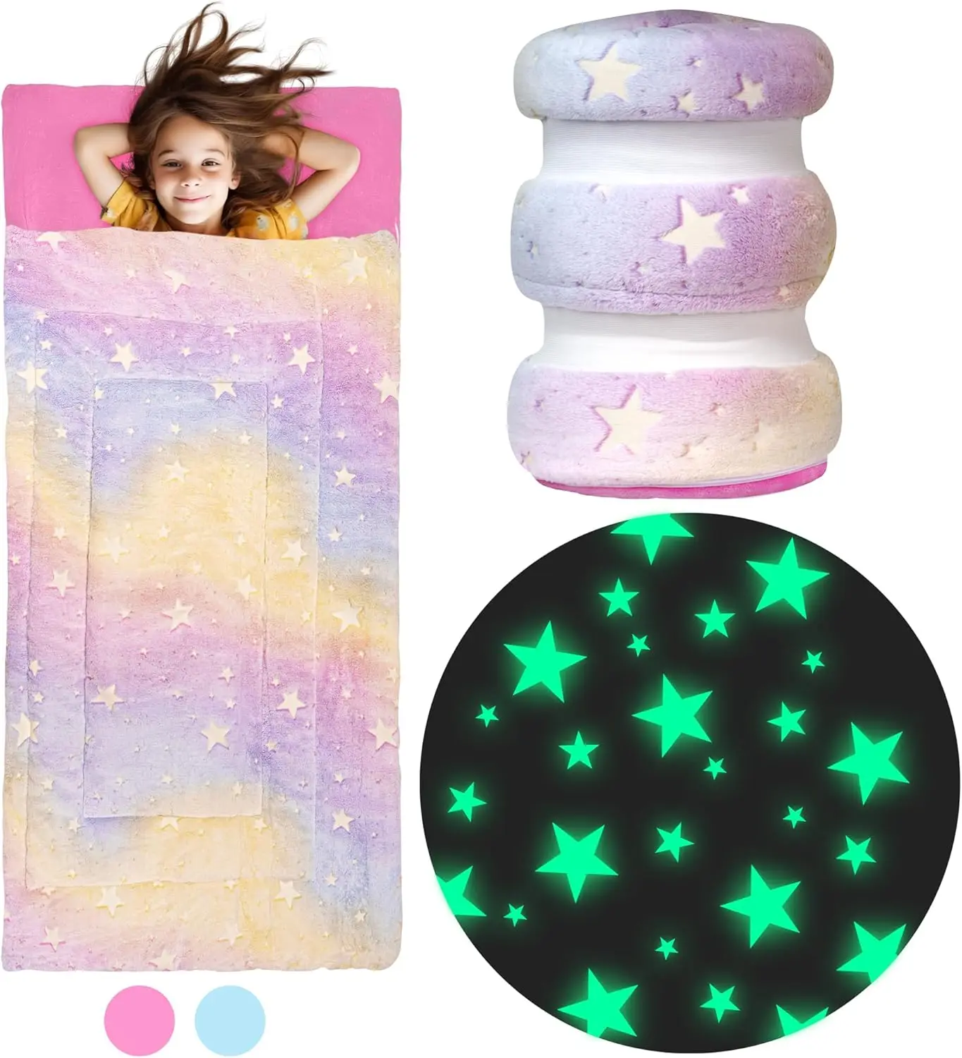

Glow in Dark Kids Sleeping Bag with Pillow Pocket - Soft 66x33 Inch for Ages 3+