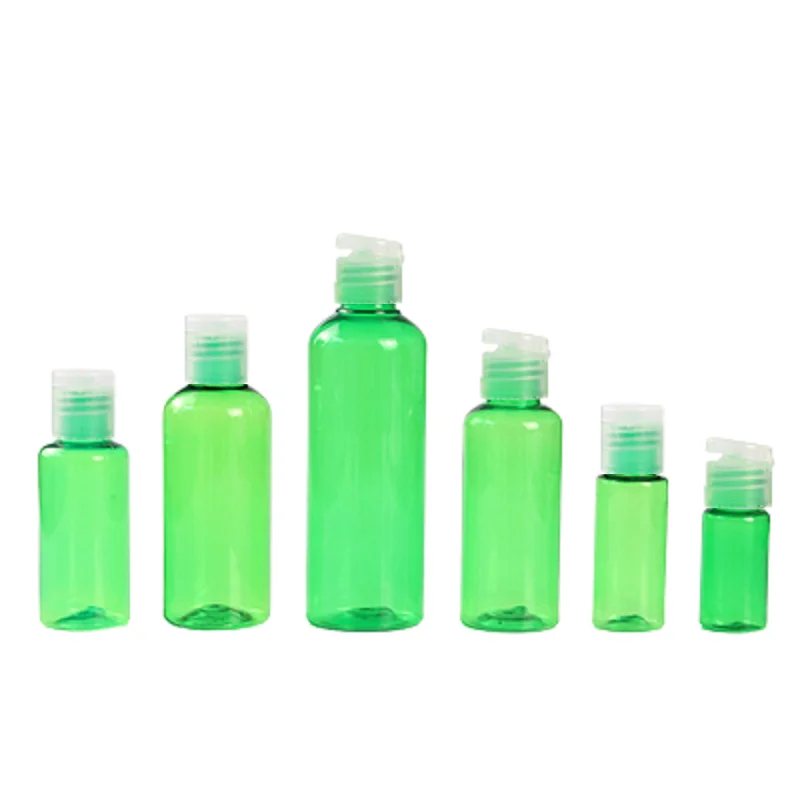 50 Stuks Lege Plastic Verpakkingsfles 10Ml 20Ml 30Ml 50Ml 60Ml 100Ml Groene Doorzichtige Flip Cover Draagbare Hervulbare Lotion Flessen