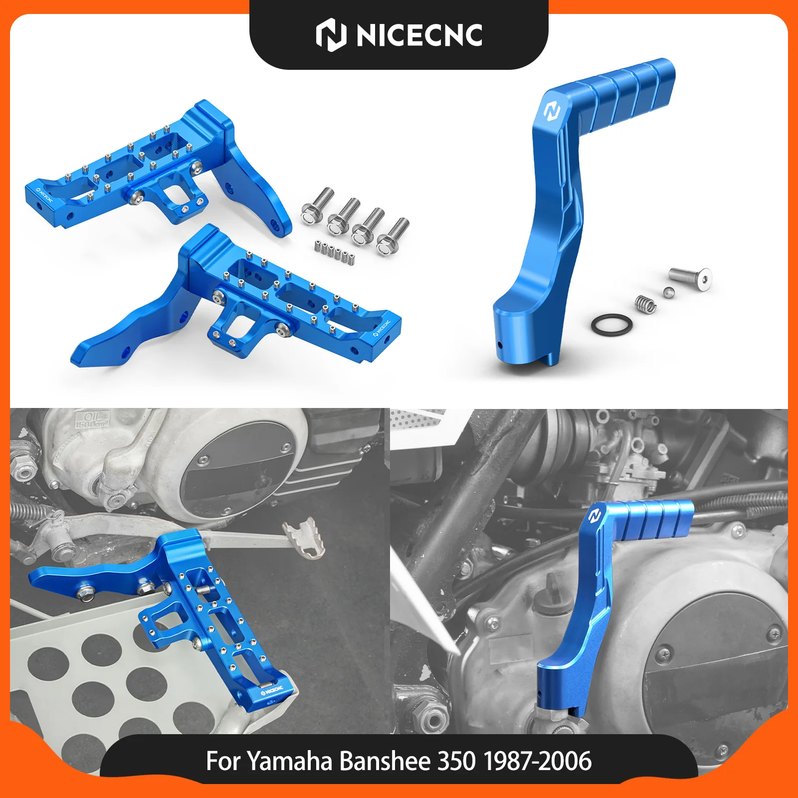 NICECNC Extended Wider Foot Pegs Kickstarter Starter Lever For Yamaha Banshee 350 1987-2006 Aluminum Anti-Slip ATV Accessories