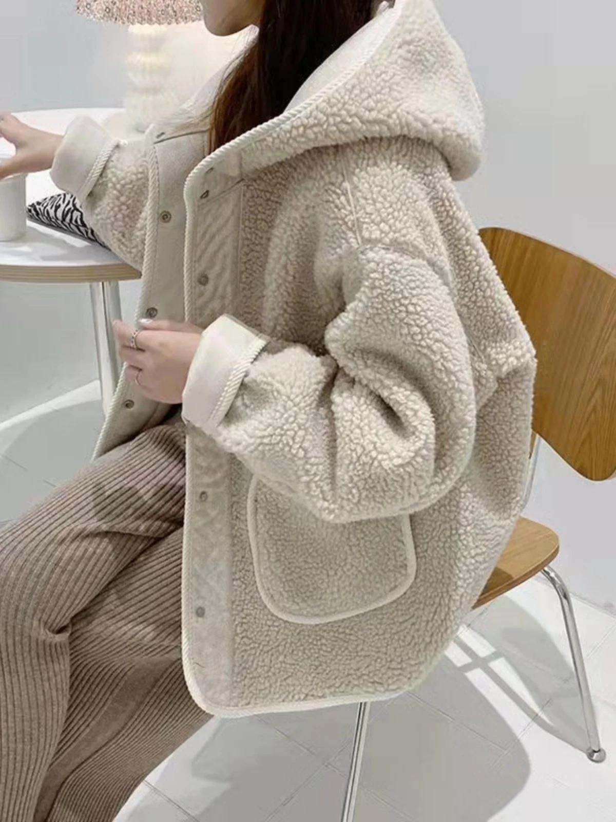 Autumn Winter New Women's Lamb Wool Velvet Thickened Coat Fashion Hooded Loose Warm Cotton Jackets Korean Casual Outerwear