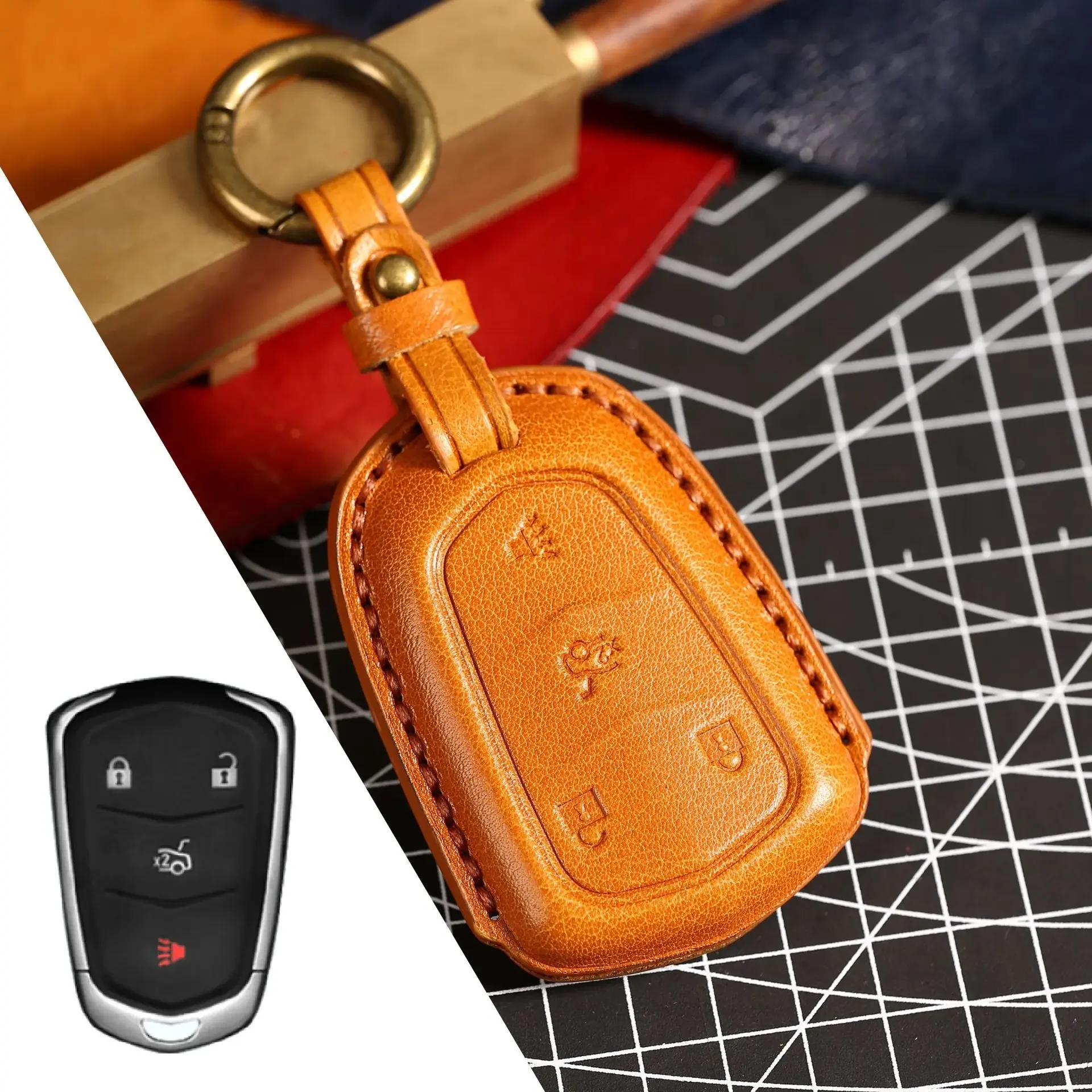 

1pc Luxury Leather Car Key Case Cover Fob Shell For Cadillac Escalade CTS SRX XT5 ATS STS CT6