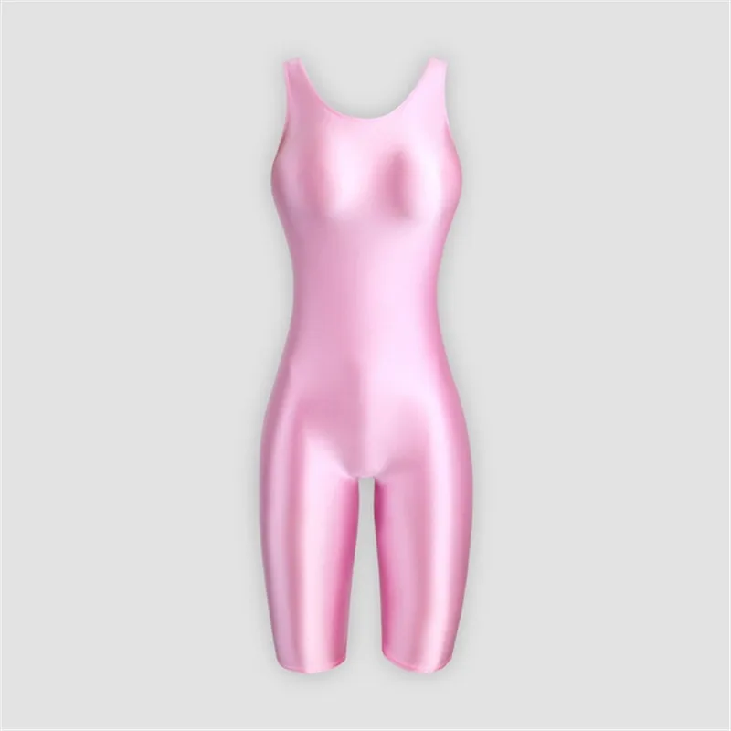 XCKNY-Bodysuit De Colete Oleoso De Cetim Brilhante, Virilha Aberta, Swimsuit Esportes Siamês, Calças De Yoga Brilhante