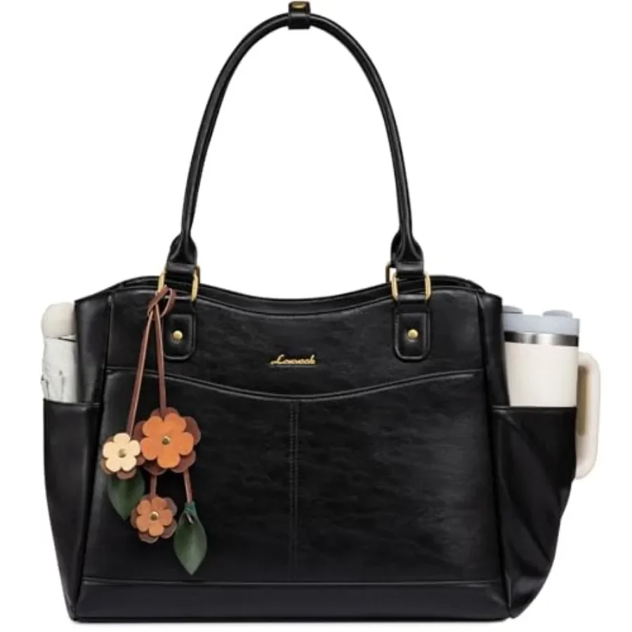 

LOVEVOOK Laptop Bag for Women Original Vintage Work Tote Bag Computer Office Teacher Bag with Flower Pendant