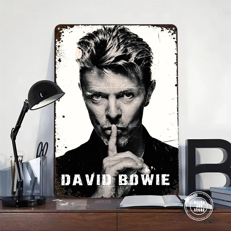 David Bowie Shushing Poster Customized Vintage Metal Signs Wall Art Retro Tin Plaque for Living Room Decoration Desk Decor House