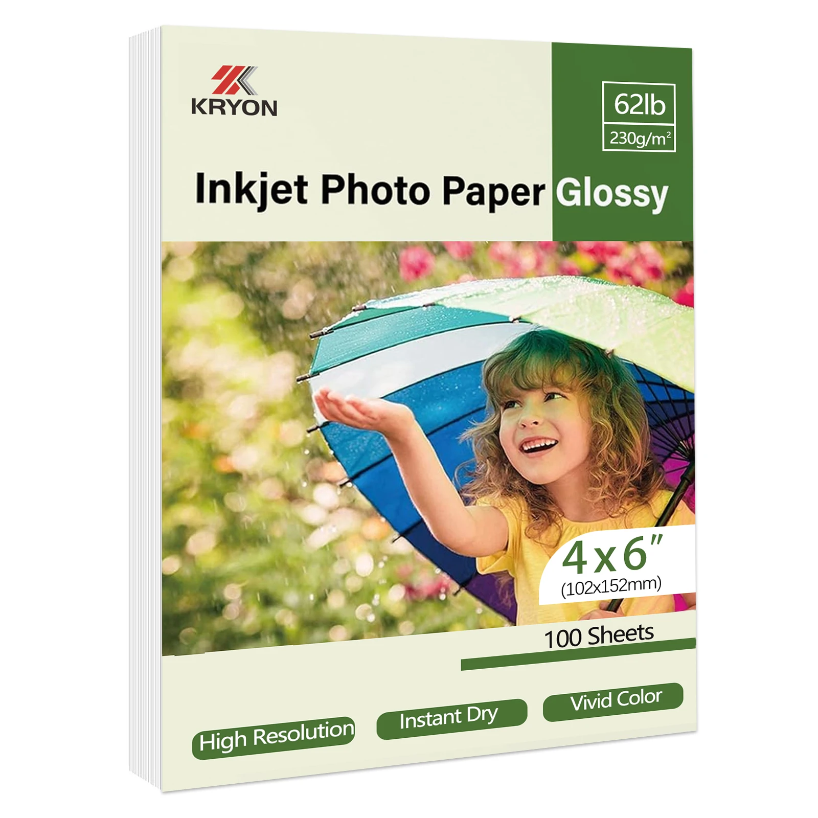 100 Blatt 4 x 6 Zoll glänzendes Fotopapier, schweres, doppelseitiges, hochglänzendes 230 g/m2, nur 62 Pfund, kompatibel mit Tintenstrahldrucker