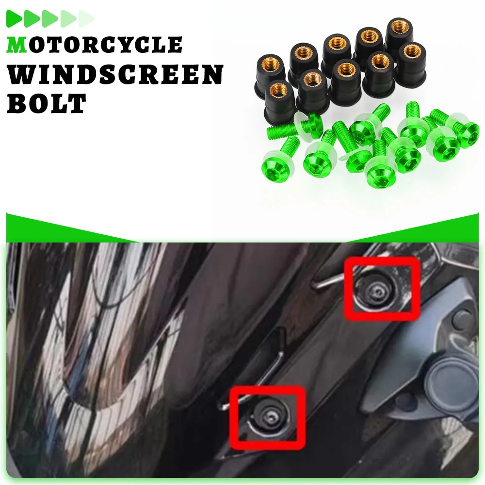 

5mm 10PCS Windshield Windscreen Deflectors Bolts Kit For Kawasaki Z125 Pro Z250 Z250SL Z300 Z400 Z650 Z750 Z800 Z900 Z1000/S/SX