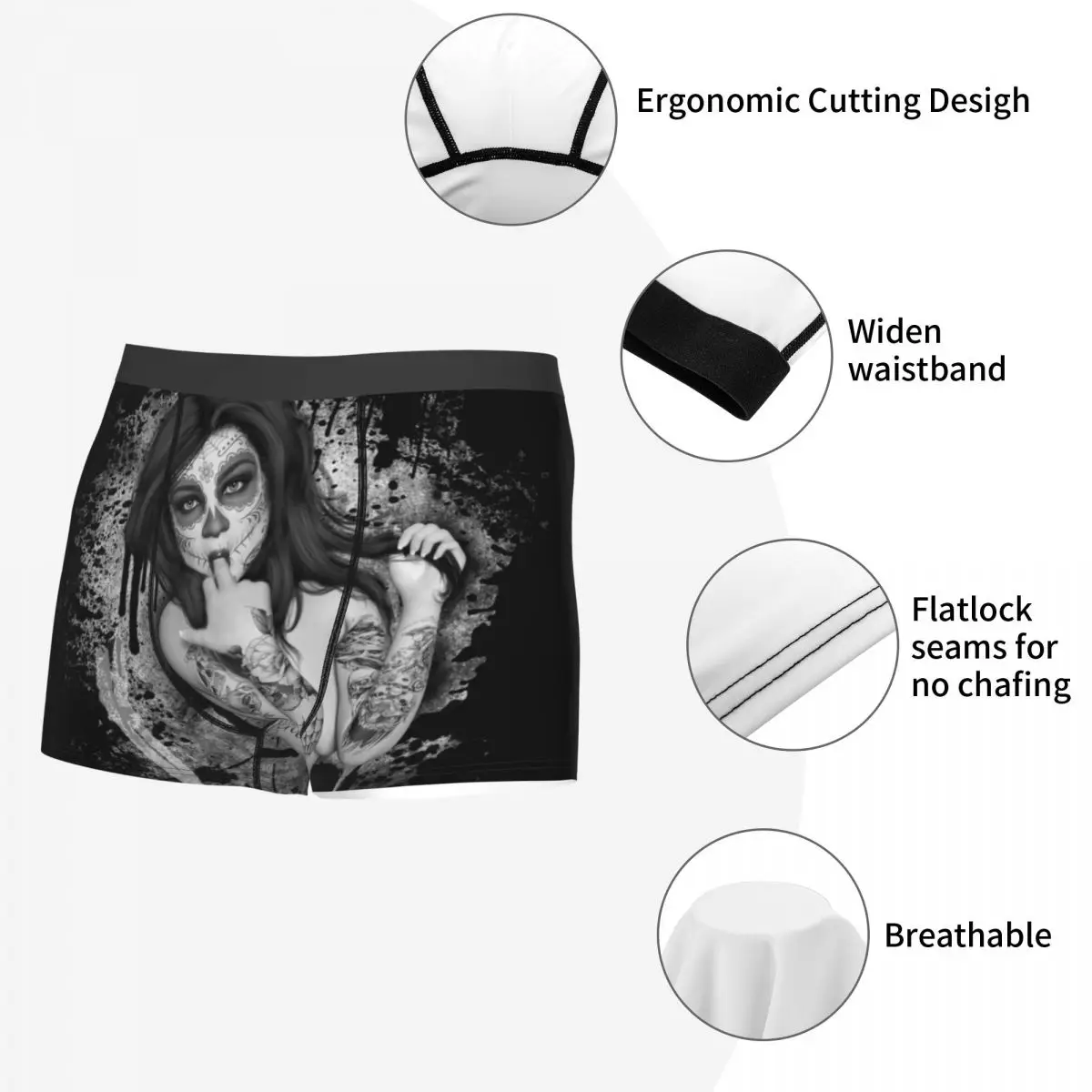 Men Sugar Skull Boxer Shorts Panties Polyester Underwear Day of the Dead Homme Sexy Plus Size Underpants