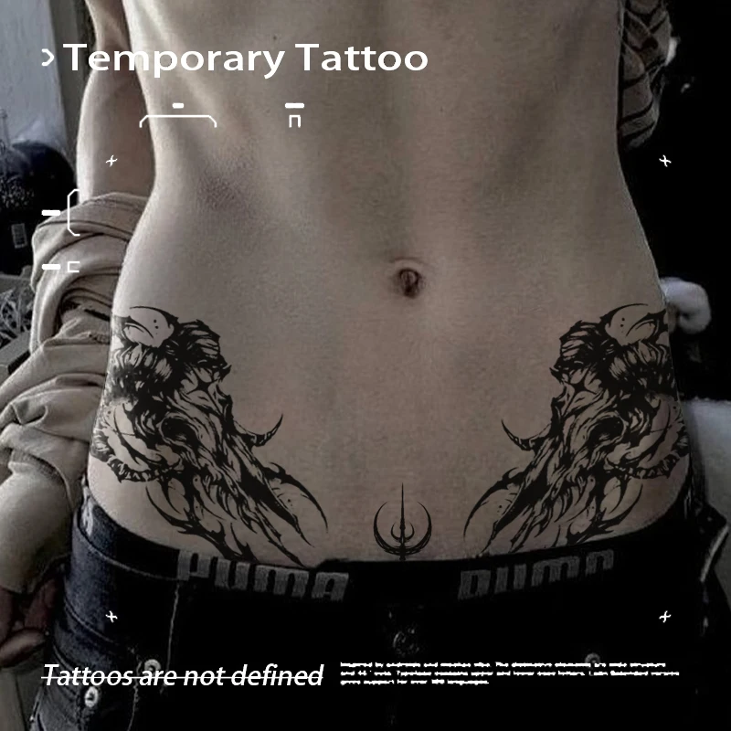 Waterproof Herbal Juice Tattoo Sticker Symmetrical Lion Design Temporary Tattoos for Men Waist Fake Tattoos Style Art Hotwife