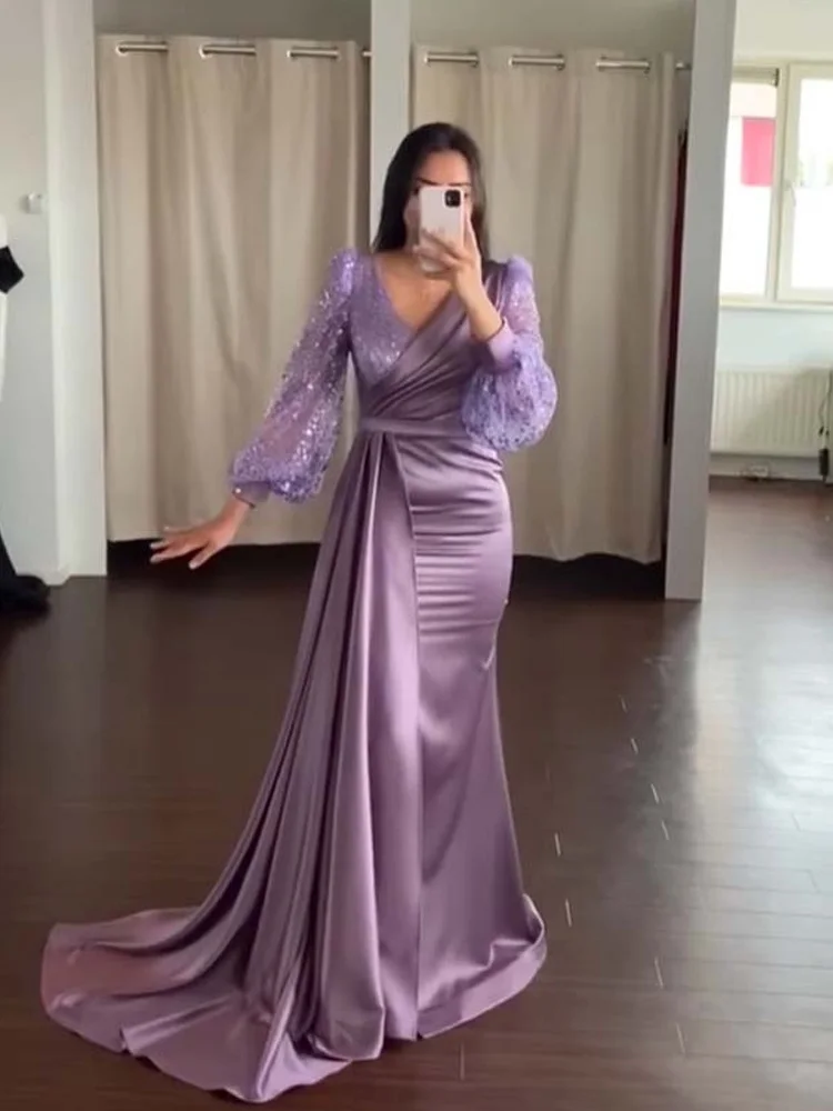 purple satin evening dress Glazed Purple Satin Dress main image 0