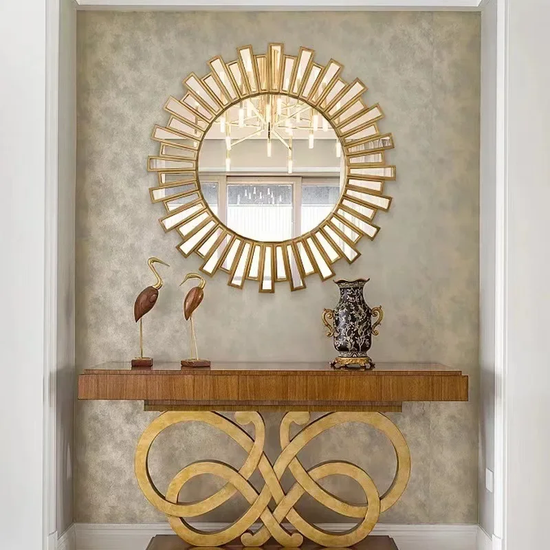 gold round mirror decorative wall mirror living room bathroom high definition makeup hanging high end hanging