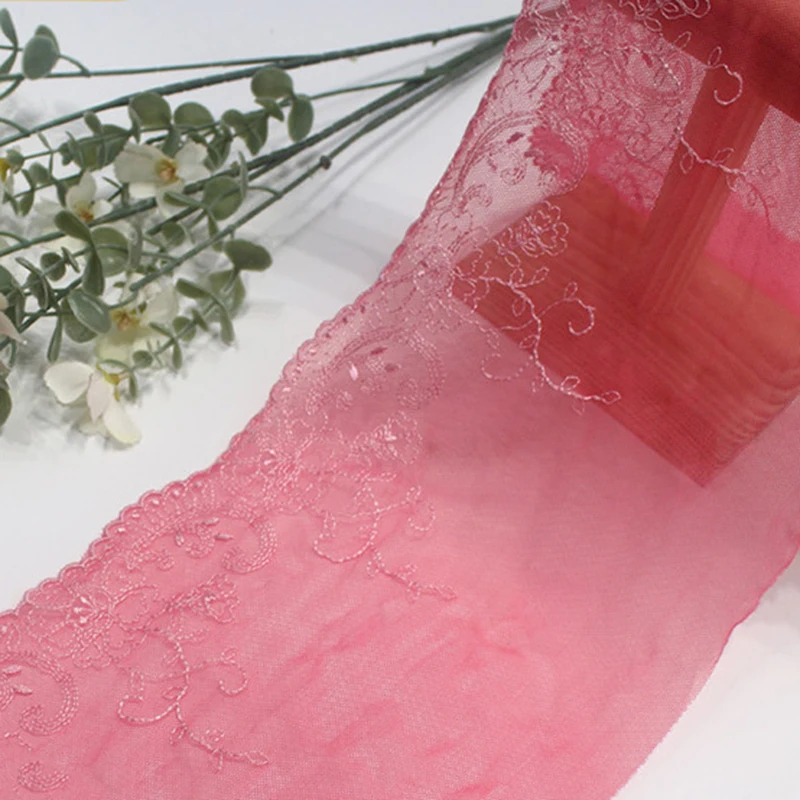 

30Yards Pink Embroidery Lace Trim Bra Sewing Crafts DIY Clothing Accessories Mesh Tulle Embroidered Lace for Dress Needle Work