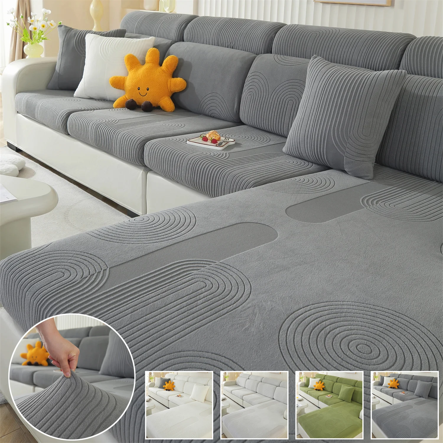 

1PC Solid Color Sofa Cover Anti-Slip Jacquard Couch Cushion Slipcover Anti-Scratch Pet Thick Dustproof Sofa Soft Cushion Covers