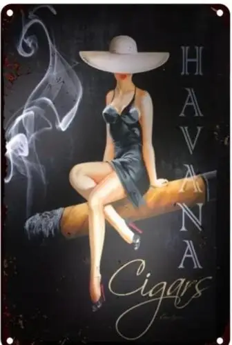 CIGAR  METAL TIN SIGN SEXY WOMAN ON CIGAR HAVANA CIGARS BAR WALL ART DECOR