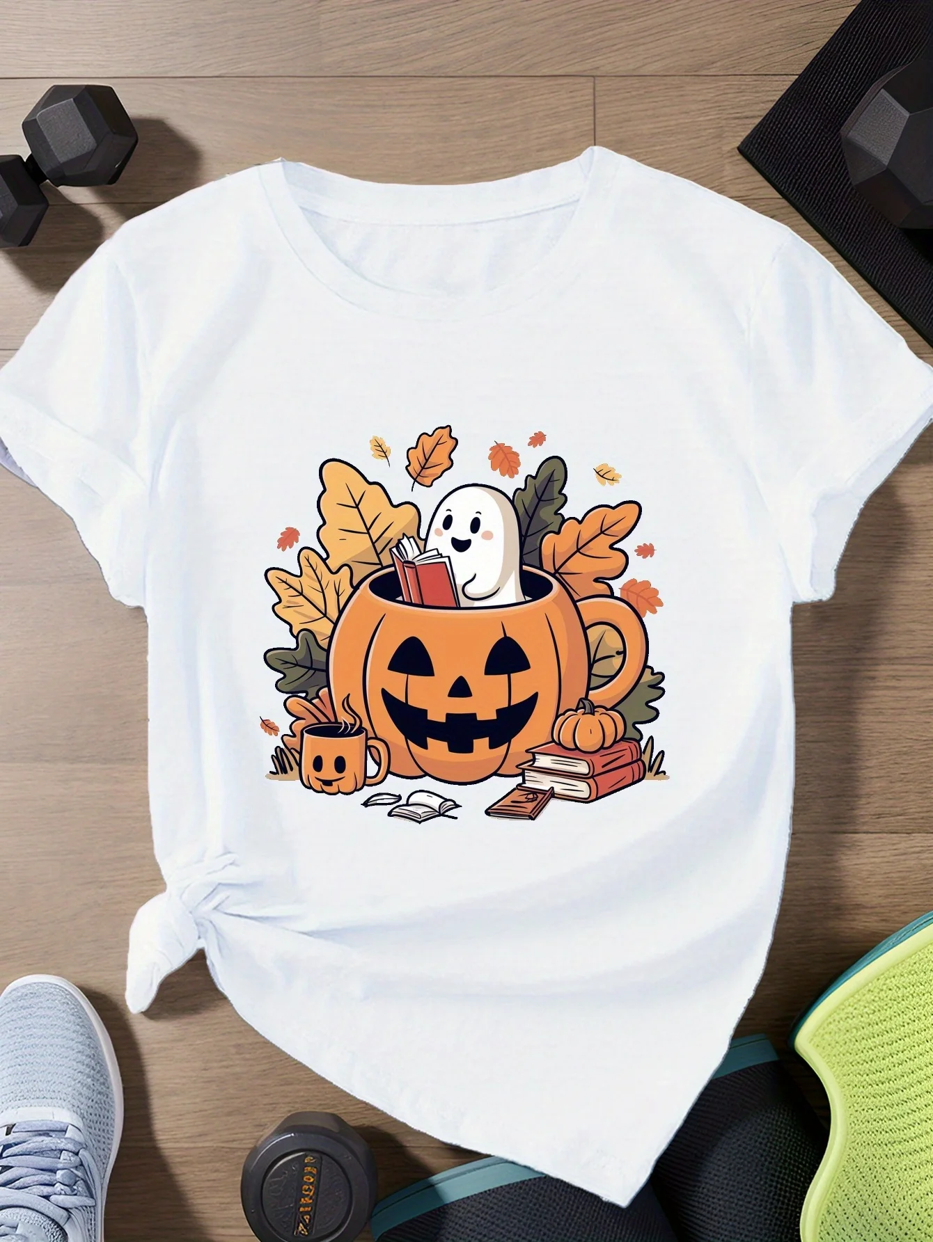 Fantasma Halloween Jack O Lantern Mug T-shirt manica da donna Manica Harajuku Abbigliamento casual Street Tops Tees Abiti estetici