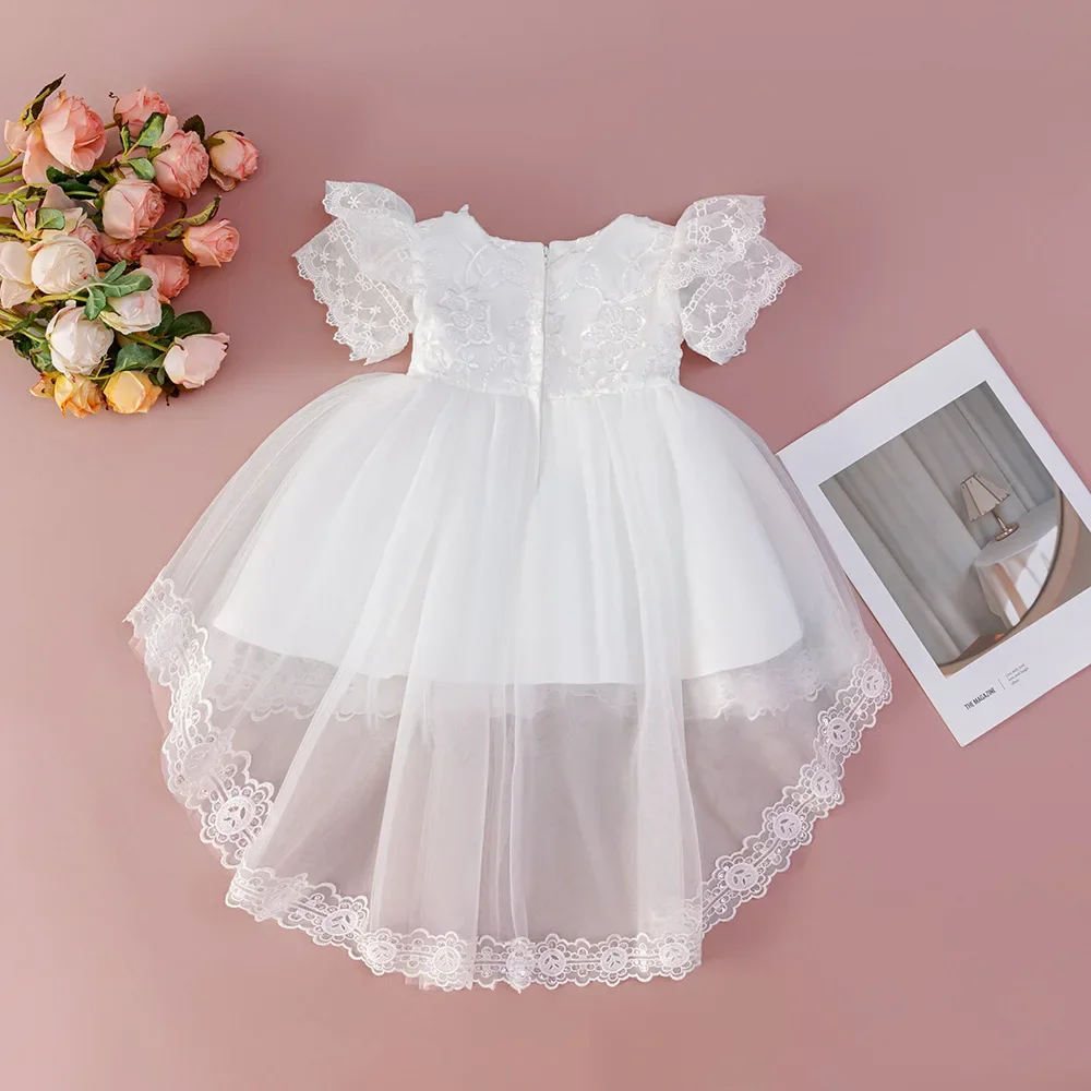 Baby Girl Dress New Trailing Girls Elegant Christening Gown Kids Birthday Party Long Frock Newborn 2 Years