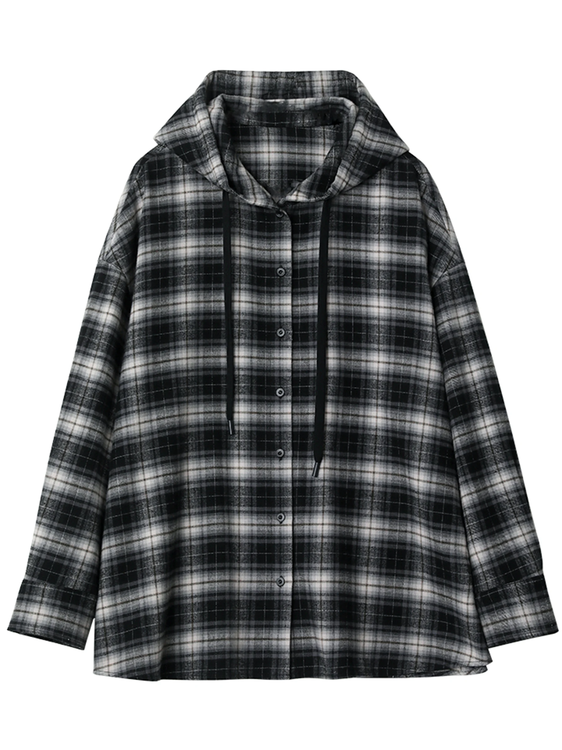 CHIC VEN Koreaanse Vrouwen Shirt Nieuwe Katoen Geborsteld Capuchon Plaid Blouses Lange Mouwen Oversize Vrouwelijke Jas Herfst Winter 2025