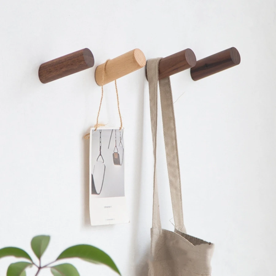 Solid Wood Hook Wall Beech Hanging Door Rear Hanger Key Hat Bag Rack Walnut Coat Hook Home Organize Decora Accessories Tool
