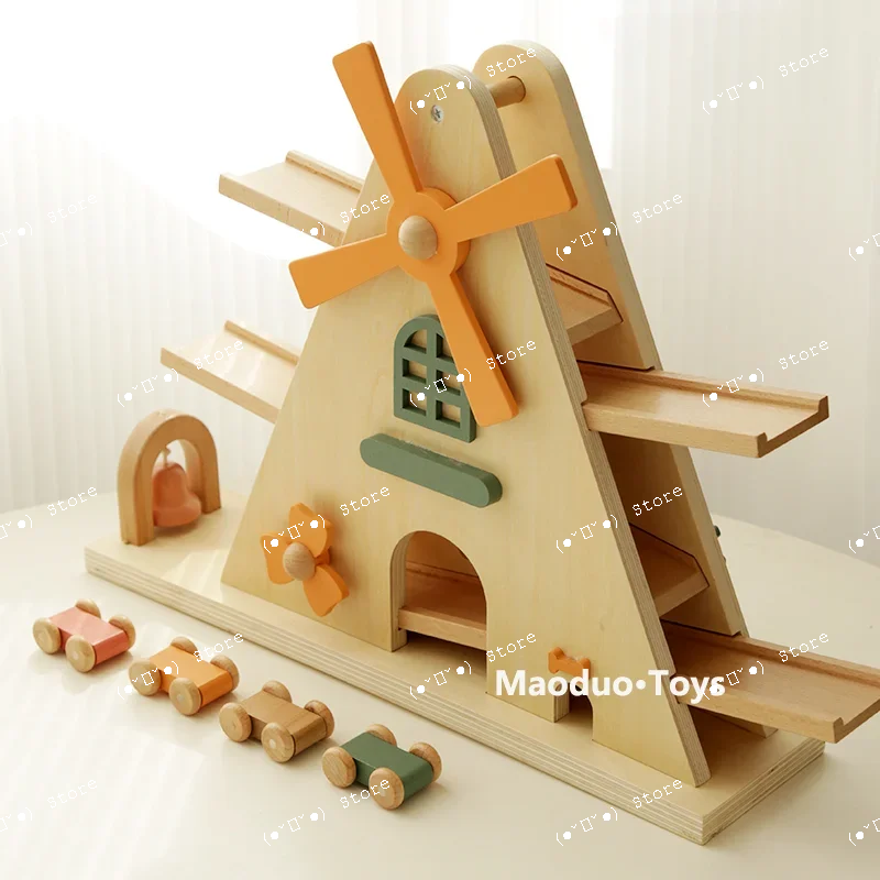 

wooden track inertial glider children's early education puzzle gear windmill car track male and female gift md