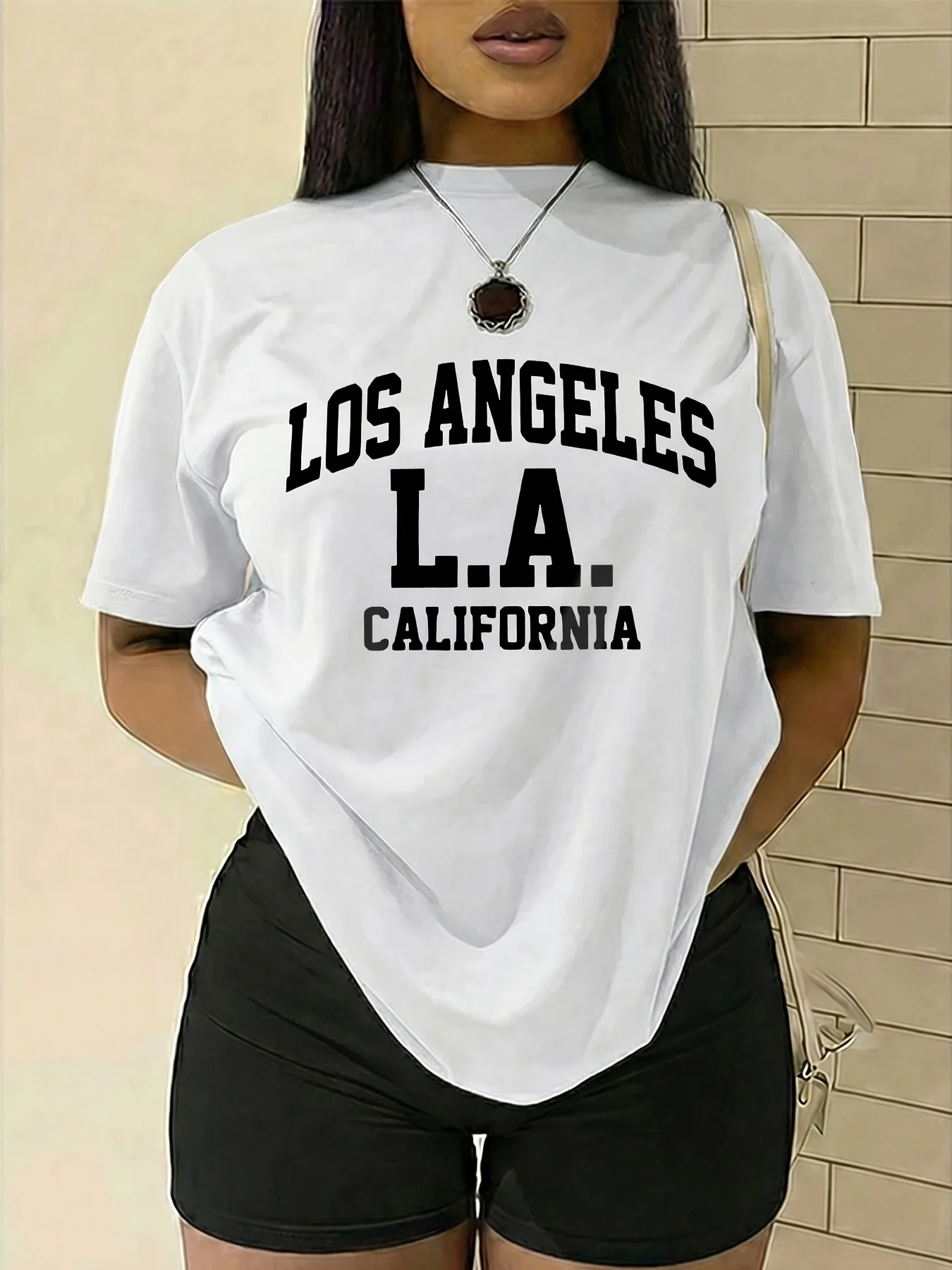 Kalifornischer Streetstyle – Los Angeles – T-Shirt mit Buchstabenmuster, Damen-T-Shirt mit Rundhalsausschnitt und kurzen Ärmeln, Damen-Sport-T-Shirt