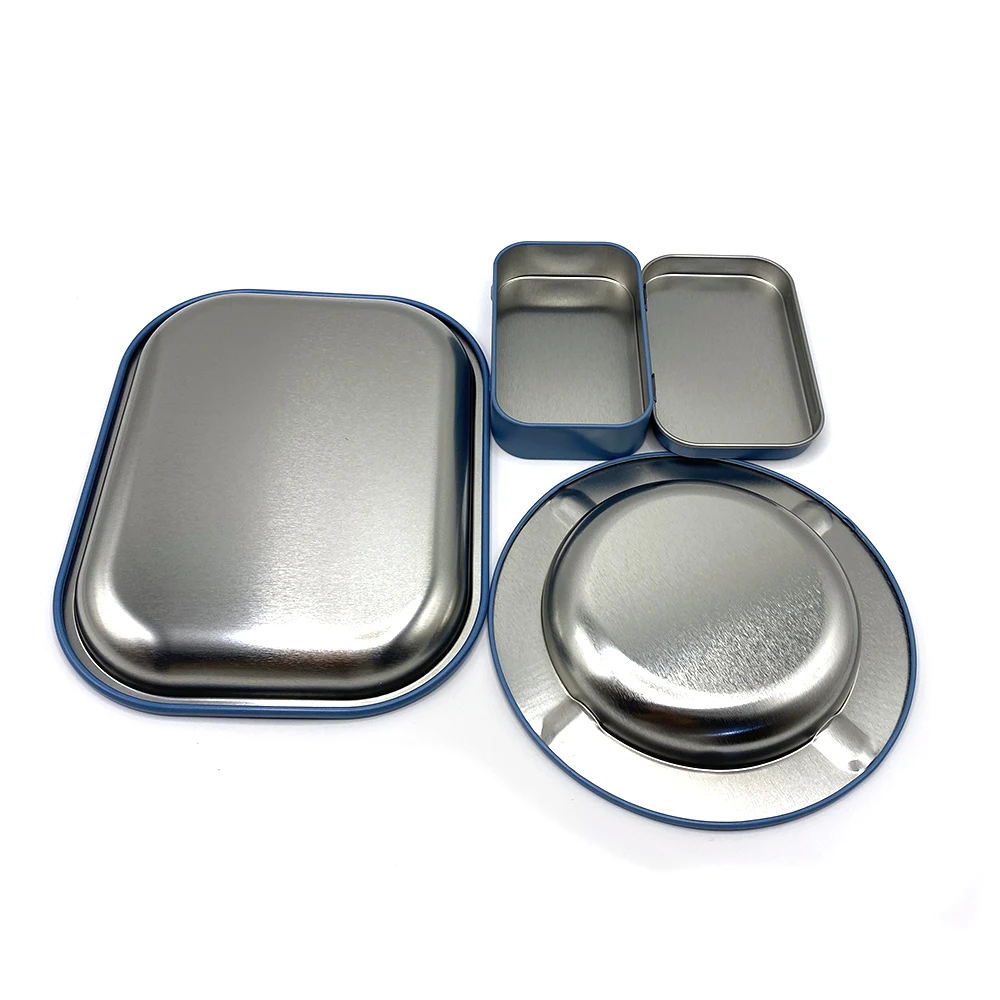 3Pcs Metal Tobacco Round Ashtray Cigarette Case with 18X14cm Rolling Tray Dish Tin Storage Container Plate Smoking Accessory Set