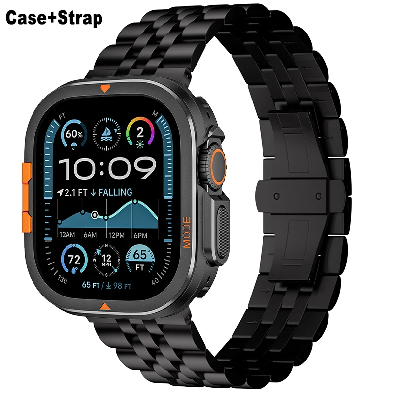 

Титановый ремешок + металлический корпус для Apple Watch Ultra 3/Ultra 2/Ultra 49 мм, жесткая защита от падений для Iwatch Ultra 49 мм, металлический браслет