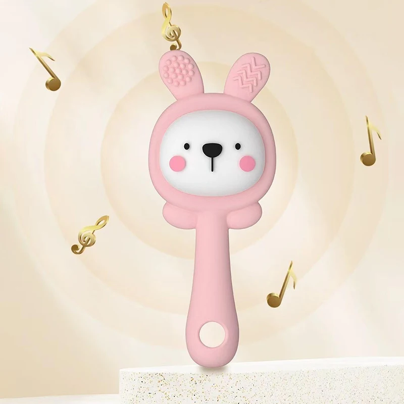 1 conjunto de sino de mão para recém-nascidos, pode morder água, martelo de areia fervido, adereços de treinamento para educação precoce, sino de bebê, brinquedo de coelho