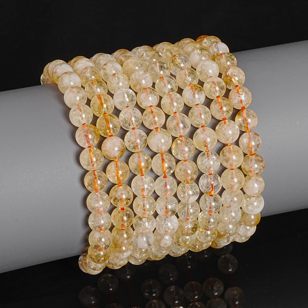 LIGHT YELLOW CITRINE BEAD BRACELET NATURAL ROUND POLISHED CRYSTAL STONE BEADS FOR READY TO WEAR JEWELRY AND DIY CRAFT MAKING DIY