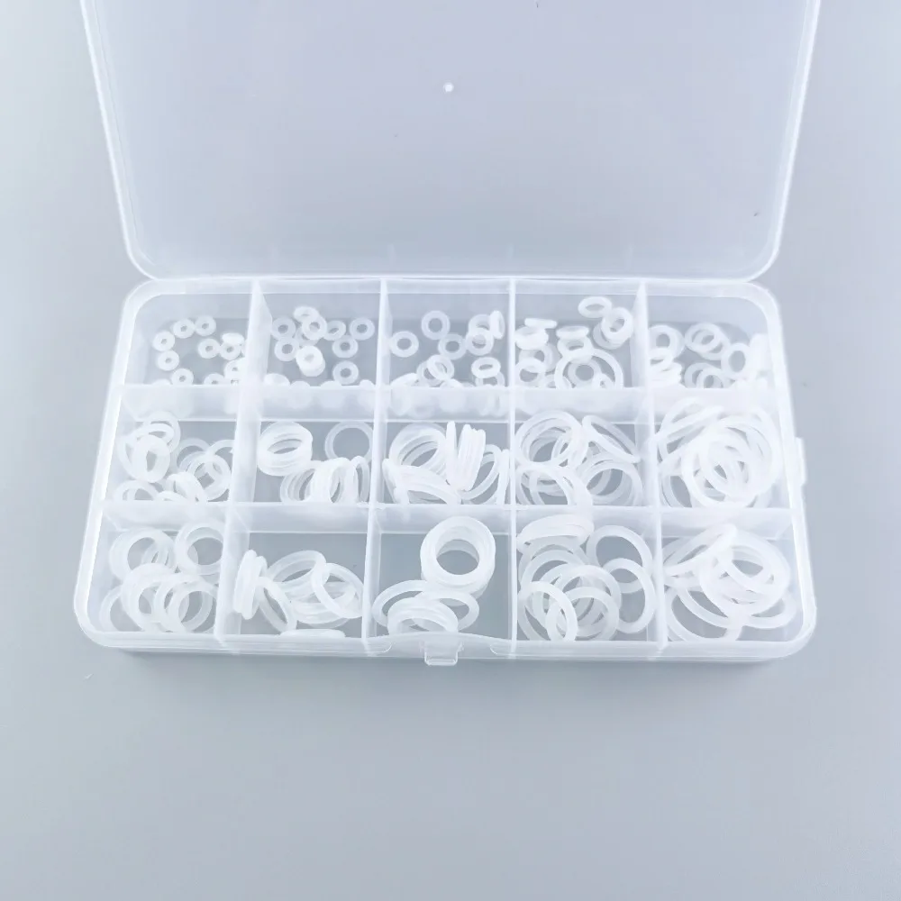 225 قطعة مجموعة حلقات دائرية من السيليكون للزيت الأبيض ومقاومة للحرارة VMQ Seal O Ring Washer مجموعة متنوعة لختم الحنفيات والسباكة